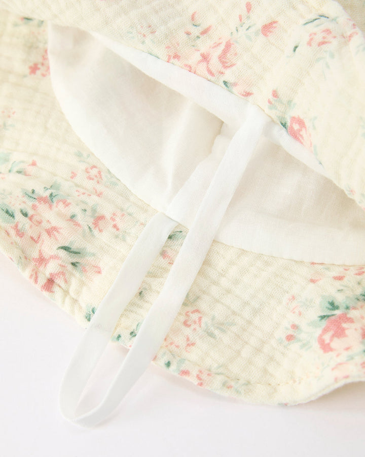 Floral-patterned fabric with a white border on a light background