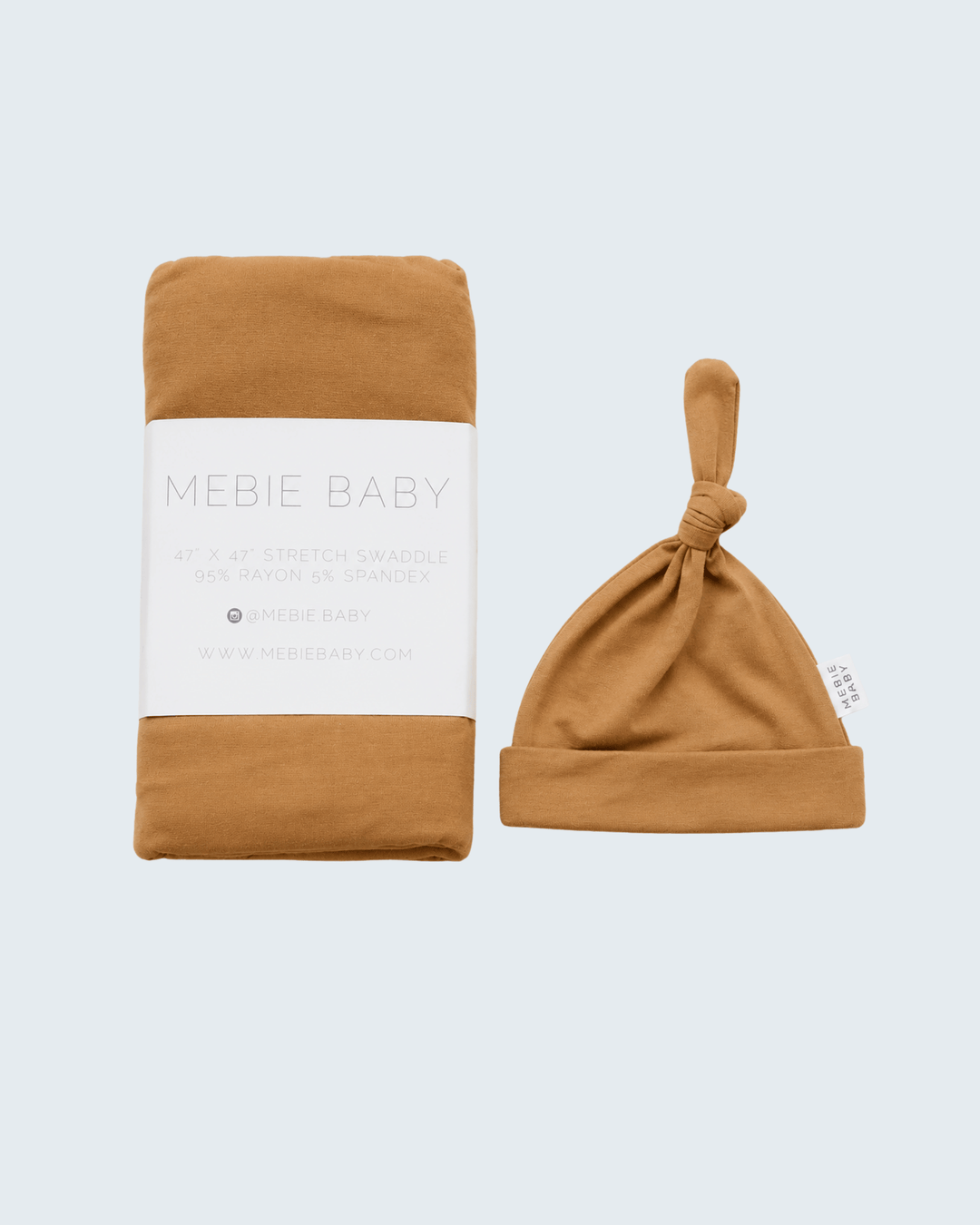 Mustard bamboo swaddle blanket with knotted baby hat