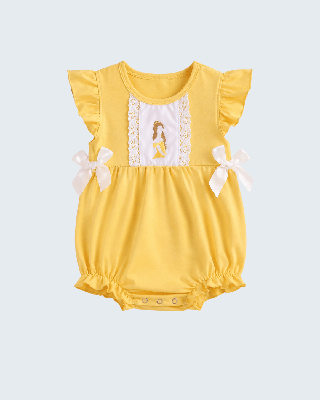 Mustard Character Embroidered Ruffle Bubble on light grey background