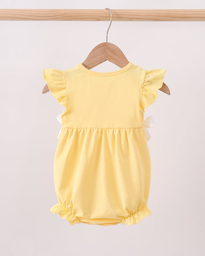 Mustard Character Embroidered Ruffle Bubble on wooden hanger