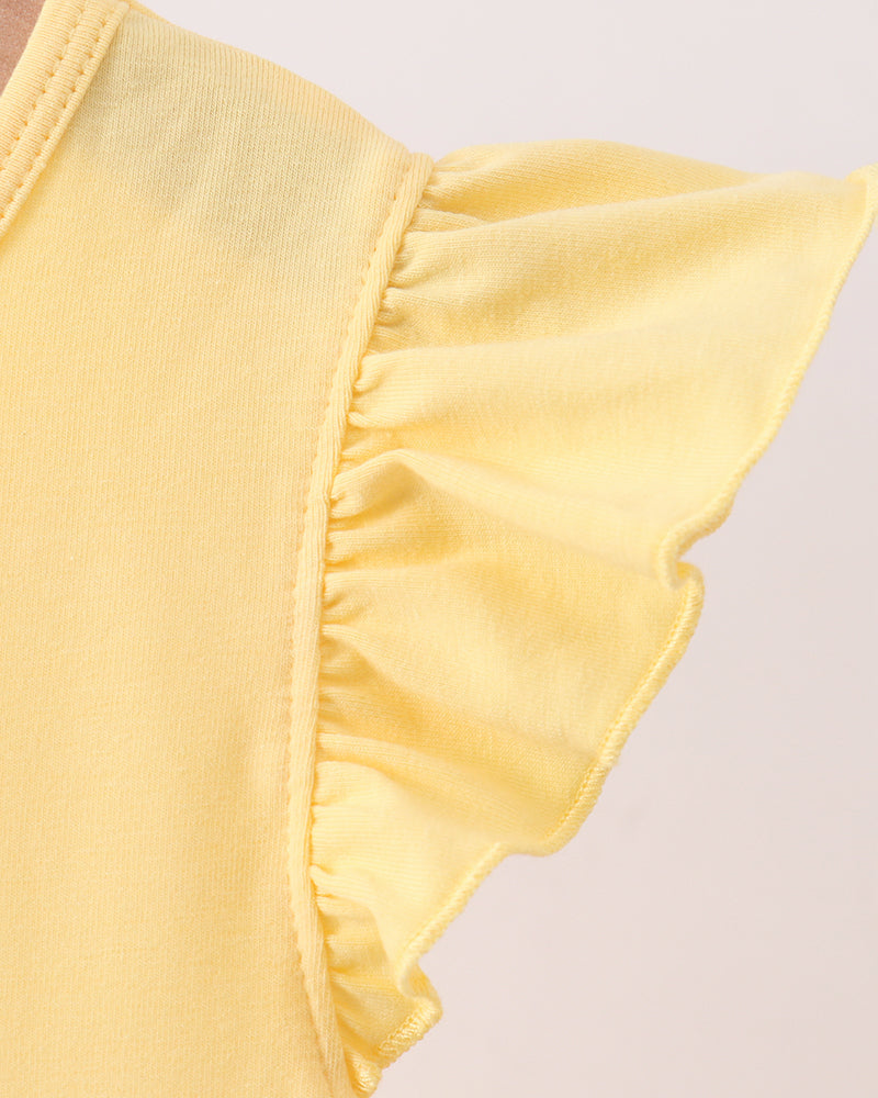 Yellow flutter sleeve on dress