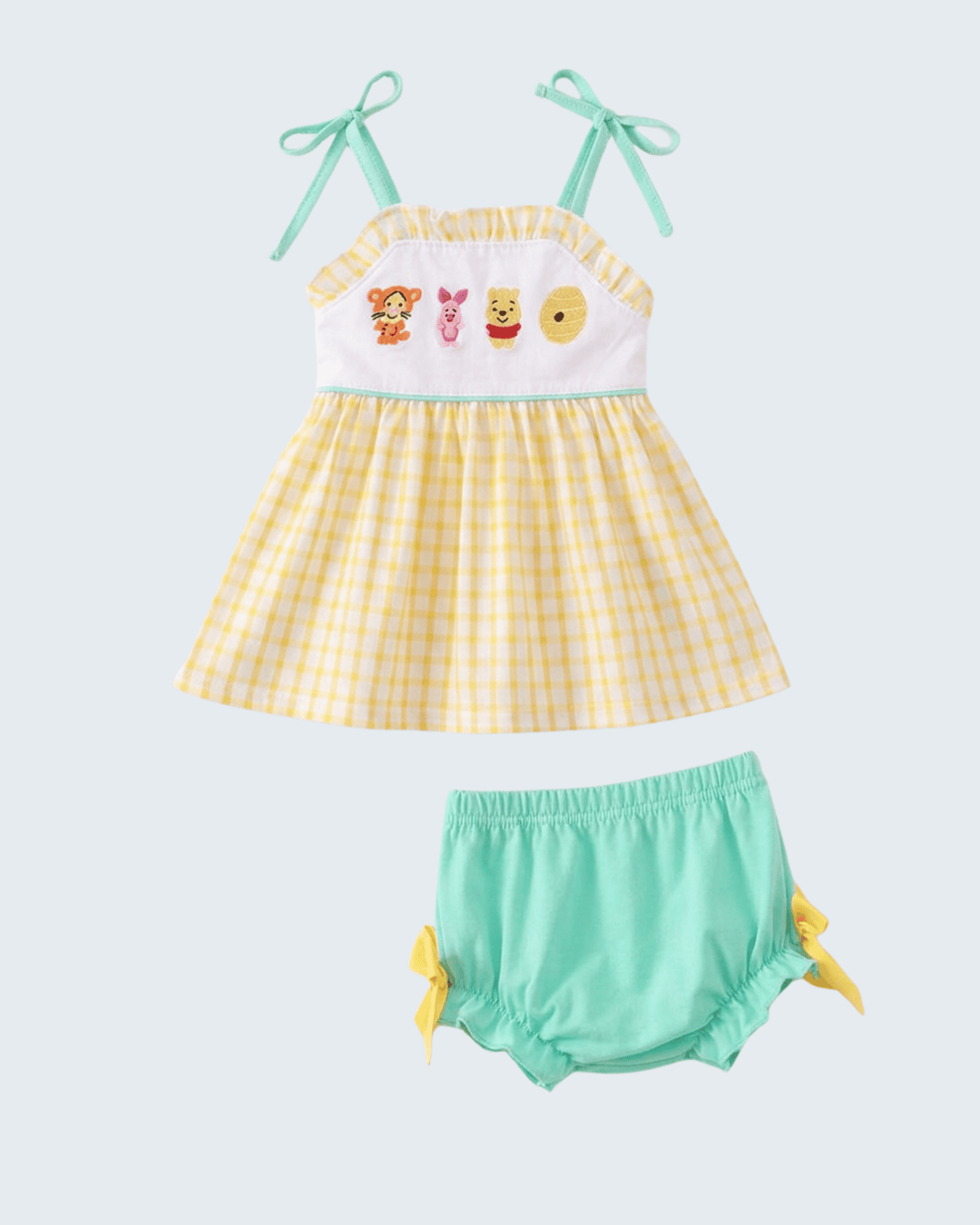 Mustard Honey Bear Embroidered Bloomer set on light grey background