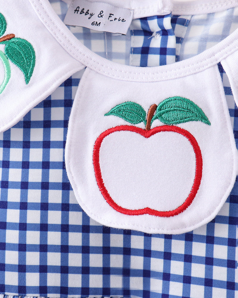 Blue gingham dress with apple embroidery