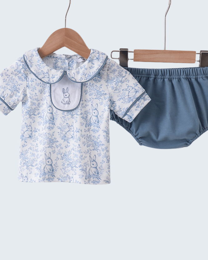 Navy Bunny Embroidered Bloomer Set