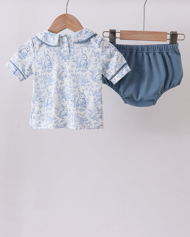 Navy Bunny Embroidered Bloomer Set