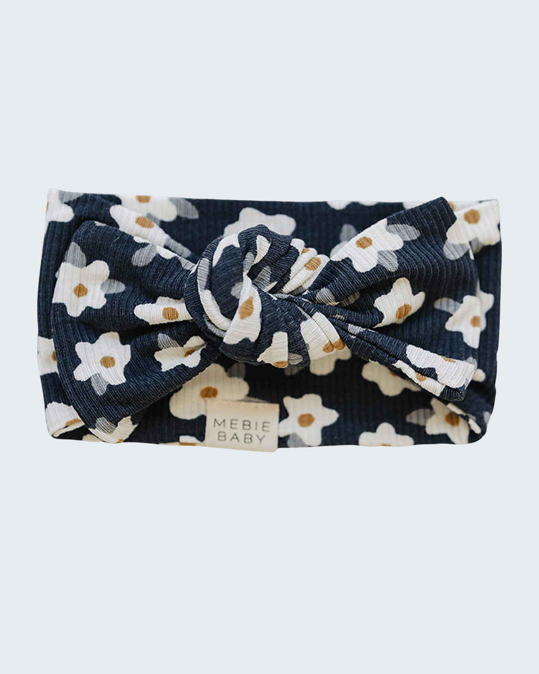 Navy daisy ribbed bamboo head wrap with knotted bow