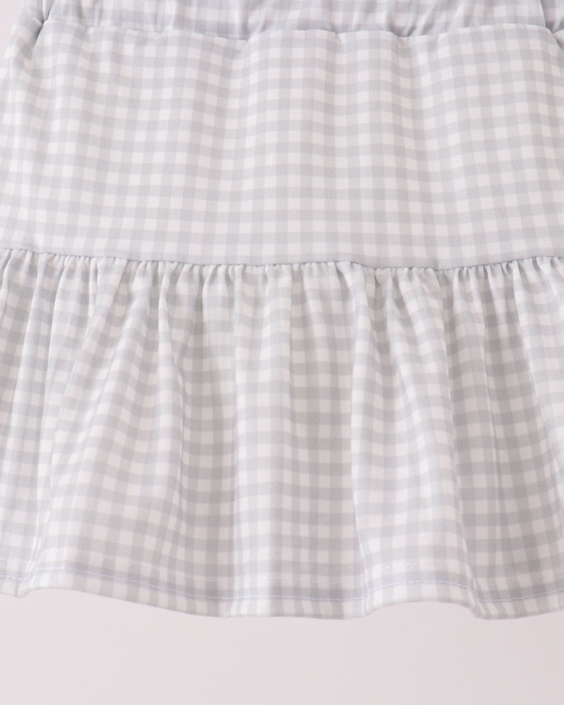 Light blue gingham skort skirt with gathered ruffle hem