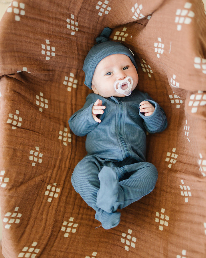 Navy Organic Ribbed Newborn Knot Hat