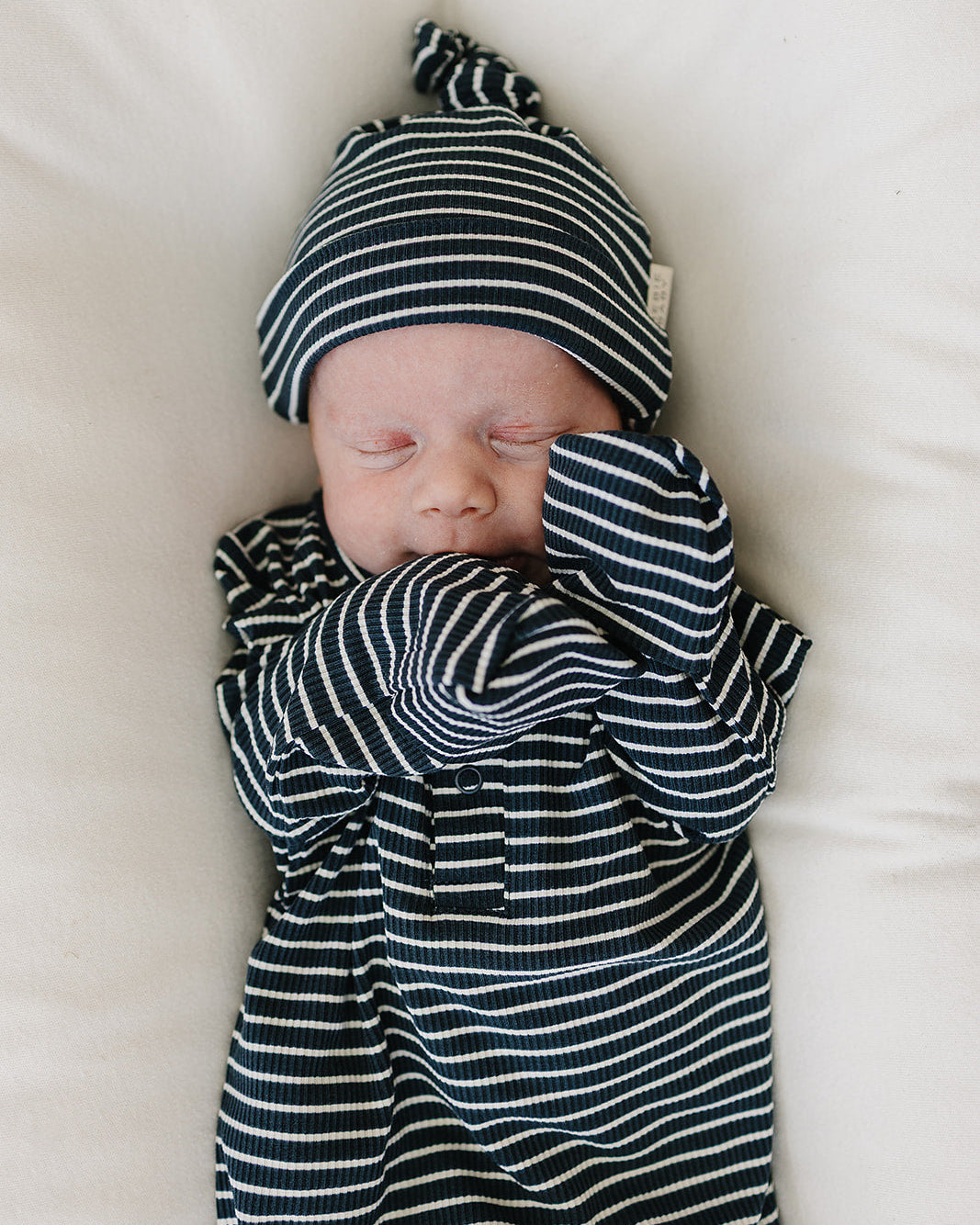 Navy Stripes Ribbed Bamboo Newborn Knot Hat