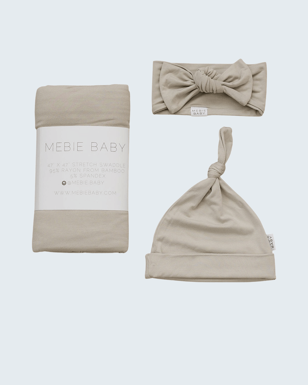 Oatmeal bamboo baby swaddle blanket with knotted head wrap