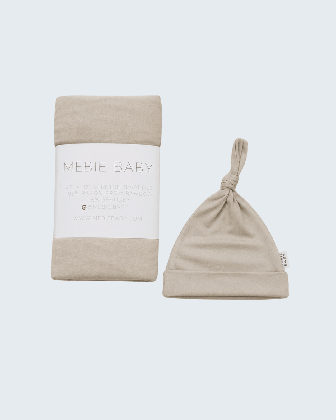 Oatmeal bamboo swaddle blanket with knot hat beanie