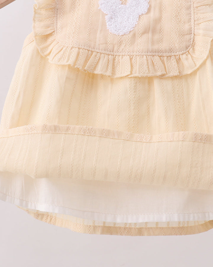 Oatmeal bloomer set with layered tulle skirt and ruffled hem