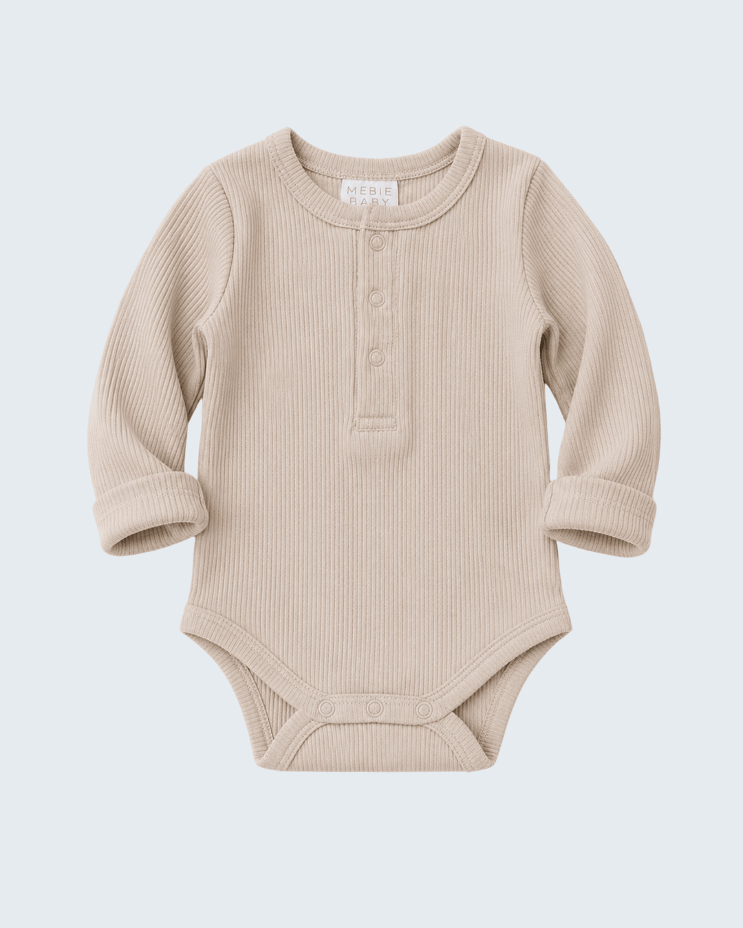 Oatmeal Organic Cotton Ribbed Bodysuit on light grey background