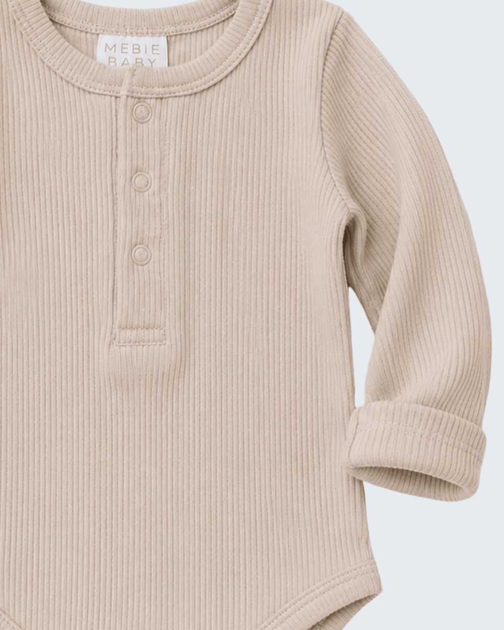 Oatmeal Organic Cotton Ribbed Bodysuit with long sleeves