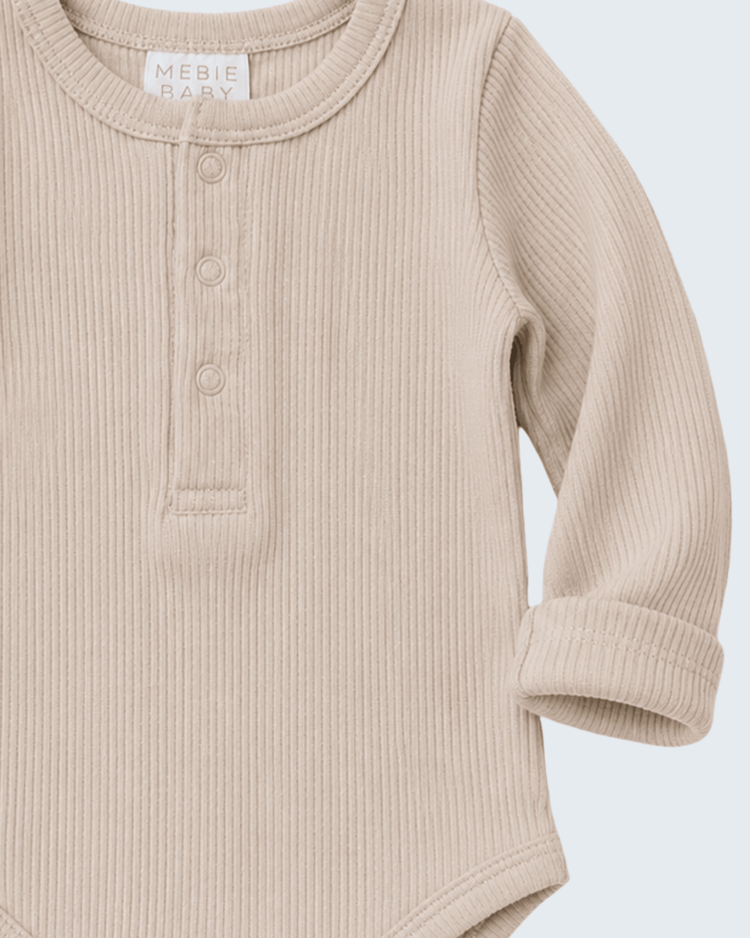 Oatmeal Organic Cotton Ribbed Bodysuit with long sleeves
