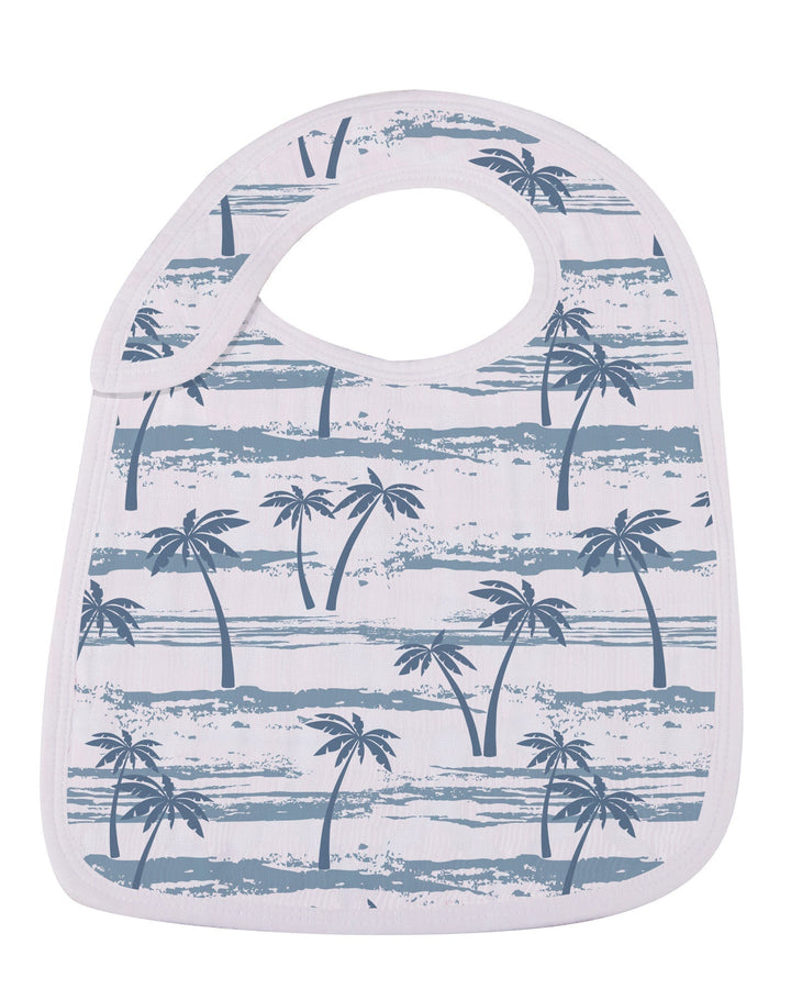 Baby bib with palm tree design on a white background