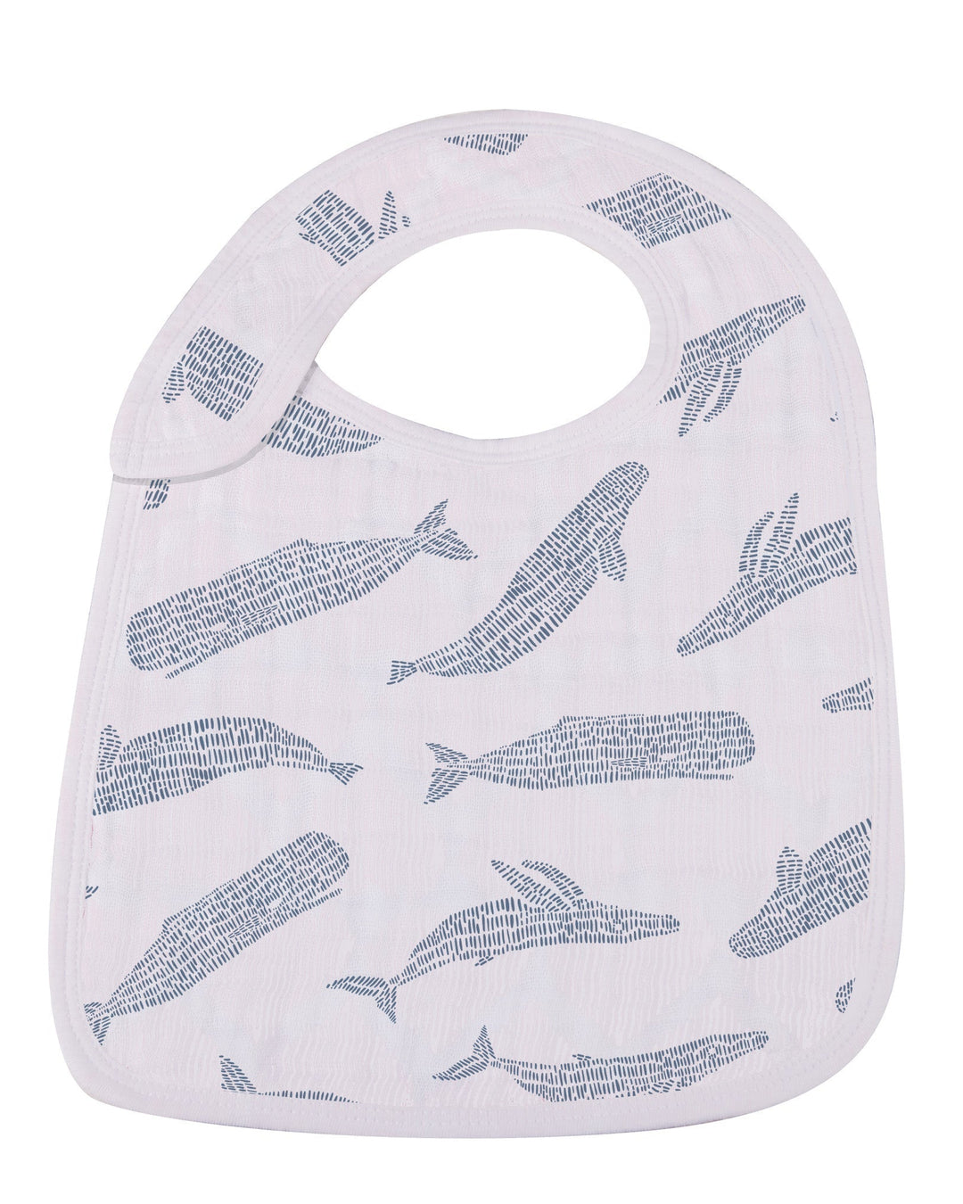 Baby bib with whale pattern on a white background