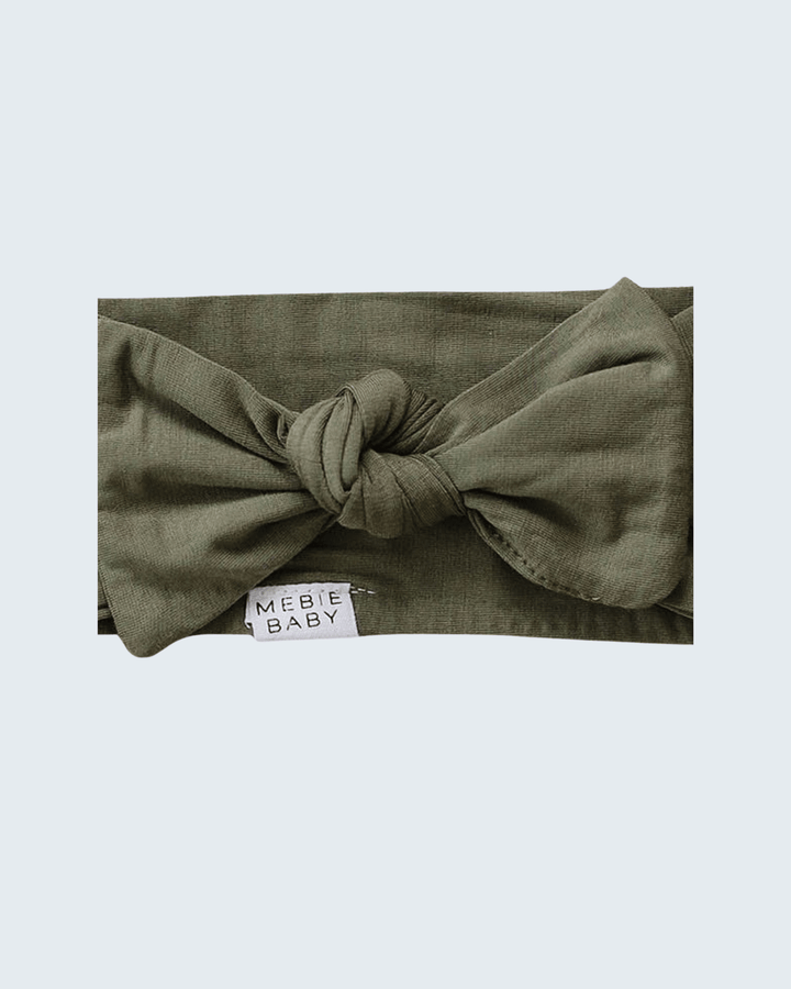 Olive bamboo head wrap with front knot and woven label
