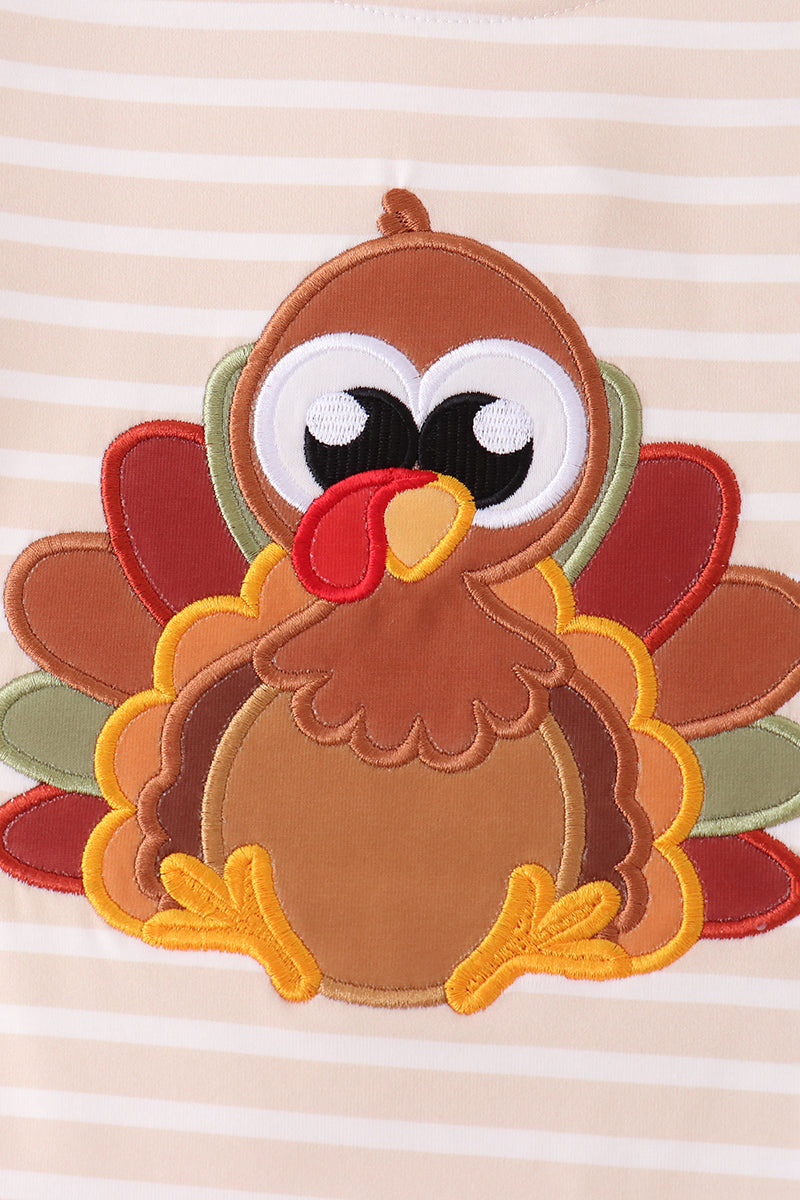 Turkey applique patch on striped long-sleeve shirt front