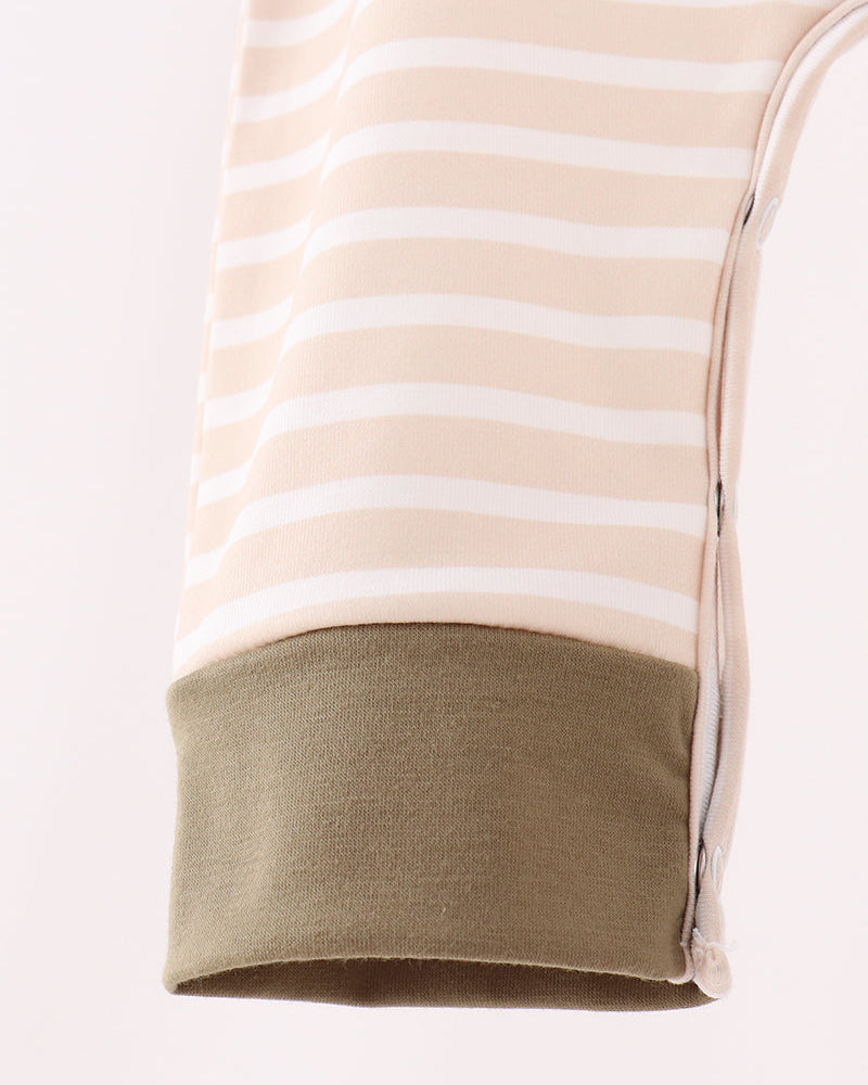 Striped romper sleeve with olive cuff hem detail