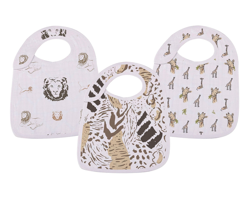 On The Savannah Bamboo Muslin Snap Bibs 3 Pack