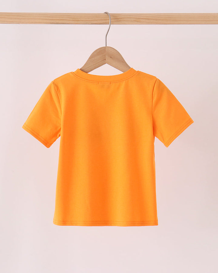 Orange short-sleeve top back view, plain design