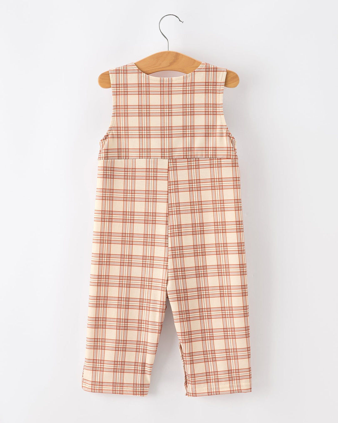 Orange plaid sleeveless baby Jon Jon with front button bib and long pants