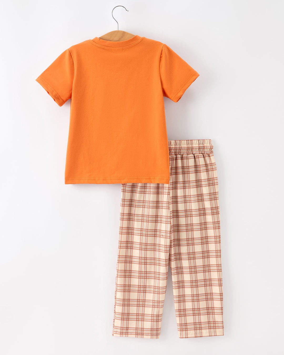 Orange T-shirt and orange plaid pants set for kids