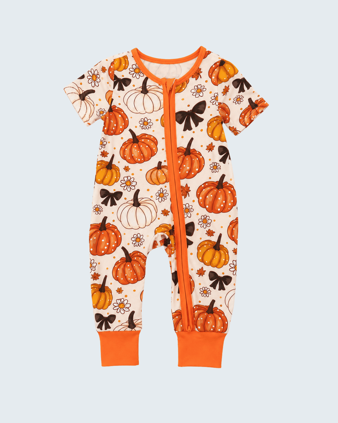 Orange Pumpkin &amp; Bow Bamboo Romper