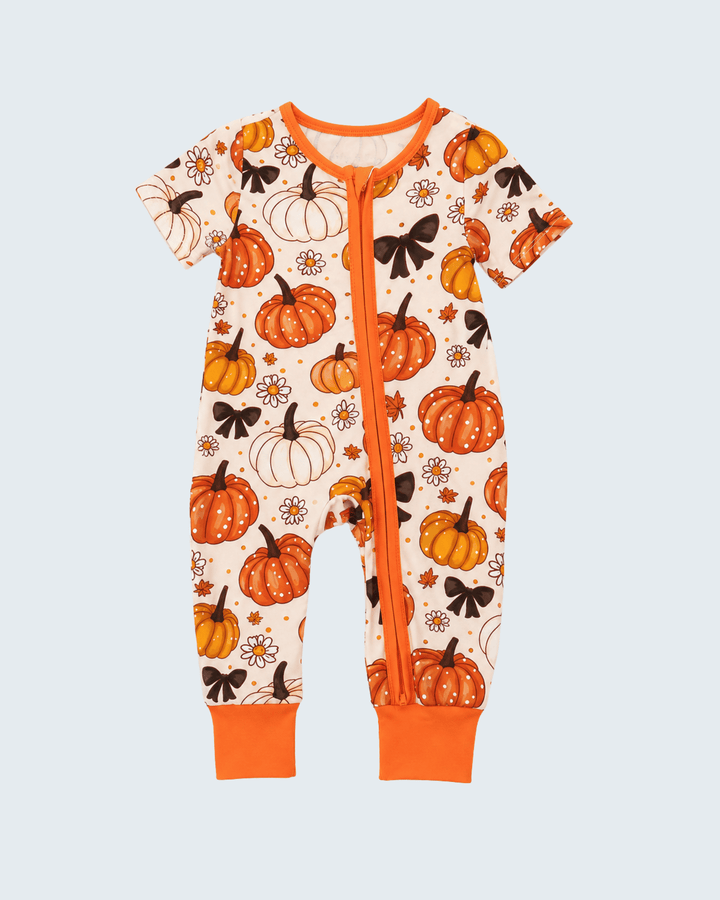 Orange Pumpkin &amp; Bow Bamboo Romper
