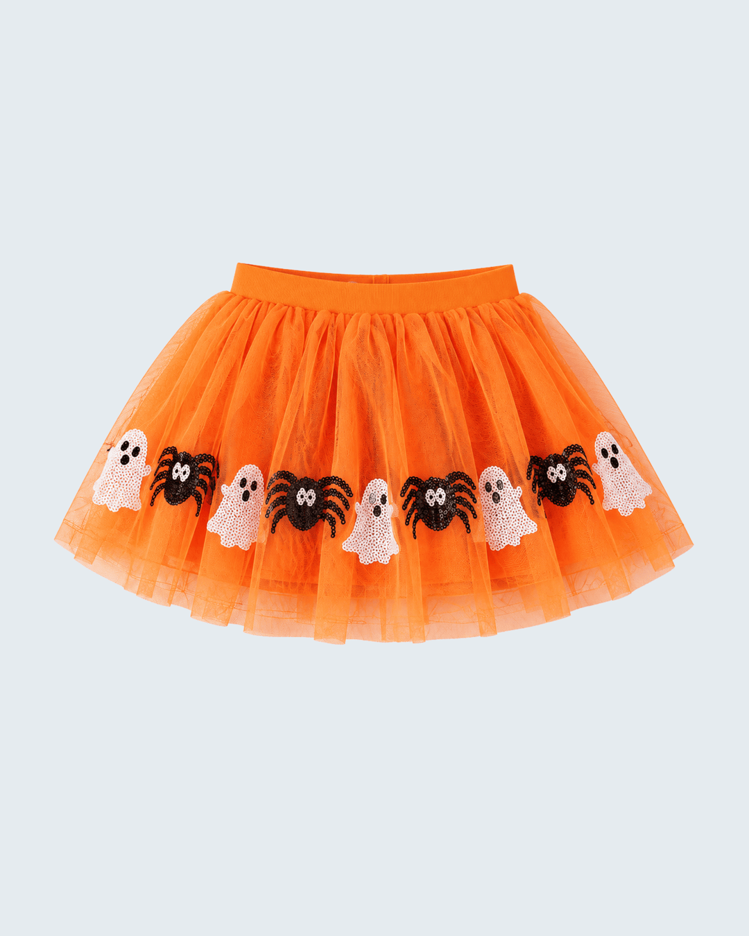 Orange tulle tutu skirt with black spider appliques and white ghost accents