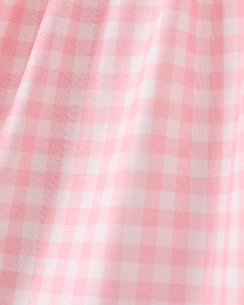 Pink gingham fabric panel with fine check pattern