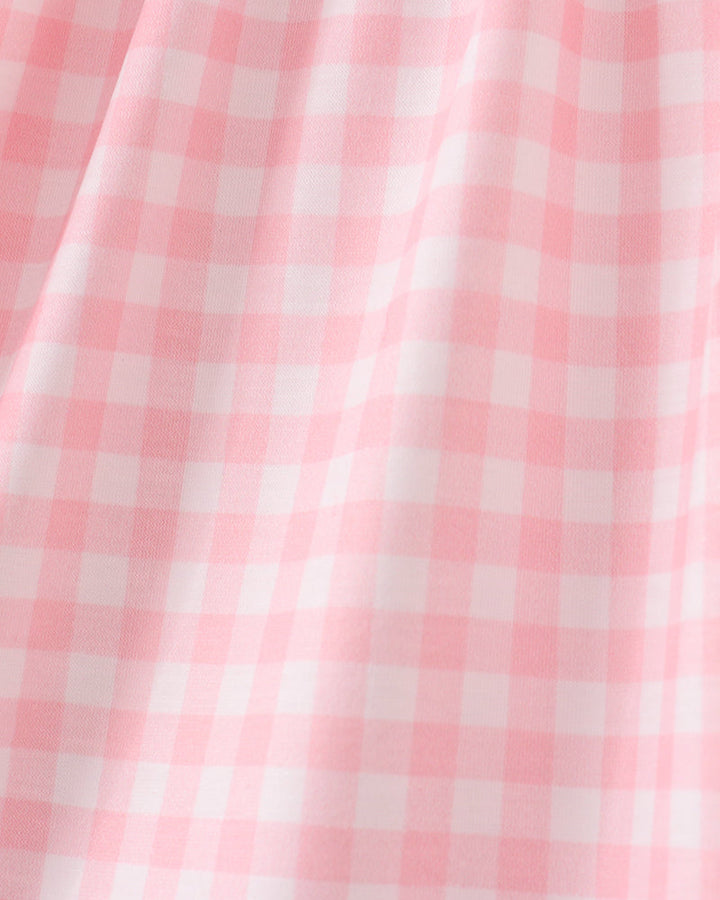 Pink gingham fabric panel with fine check pattern