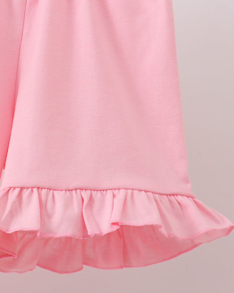 Pink tiered ruffle hem skirt with elastic waist