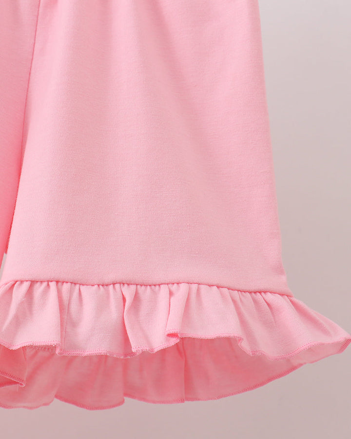 Pink tiered ruffle hem skirt with elastic waist