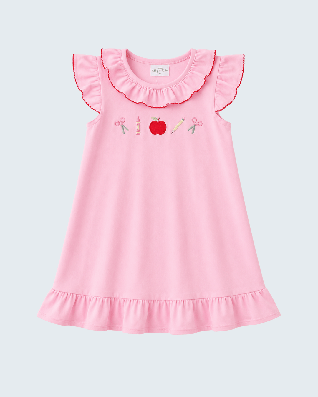 Pink Apple Ruffle Dress on light grey background