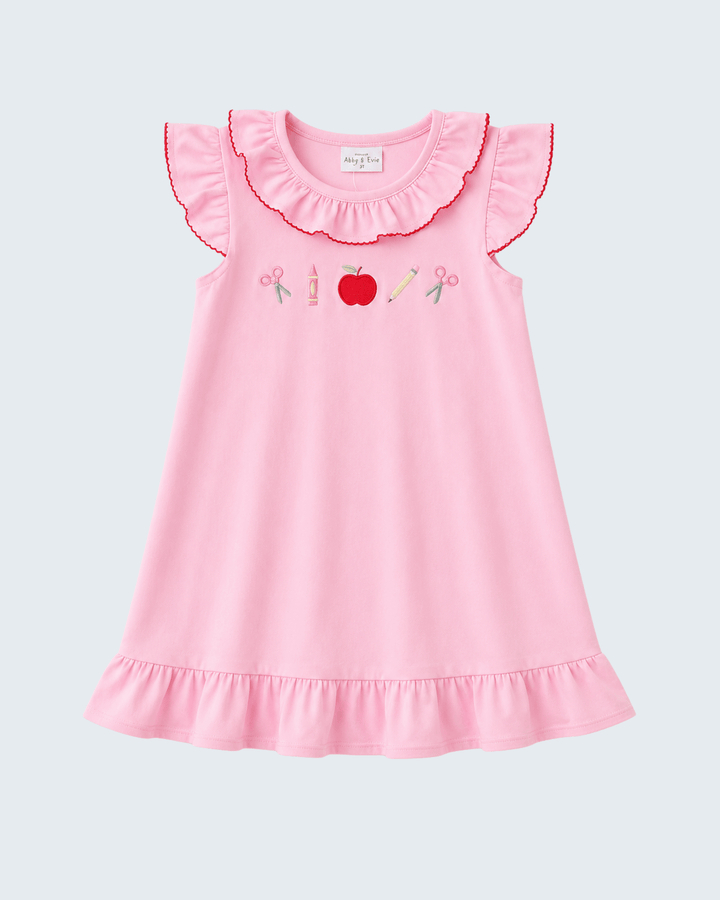 Pink Apple Ruffle Dress on light grey background