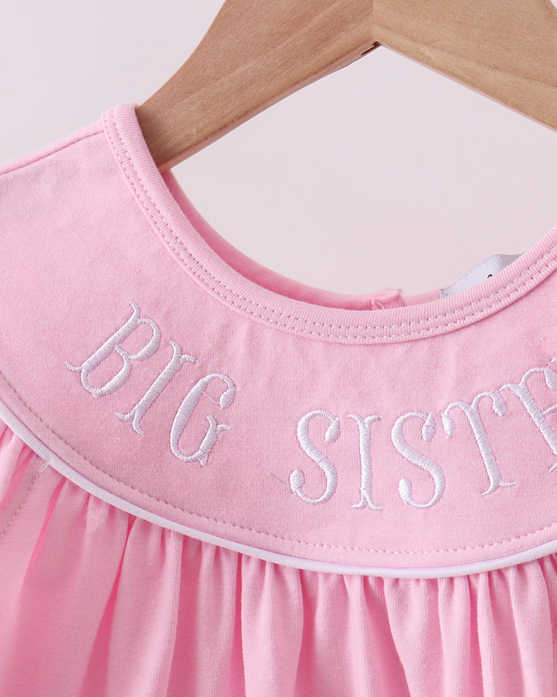 Pink Big Sister Embroidered Ruffle Shorts Set