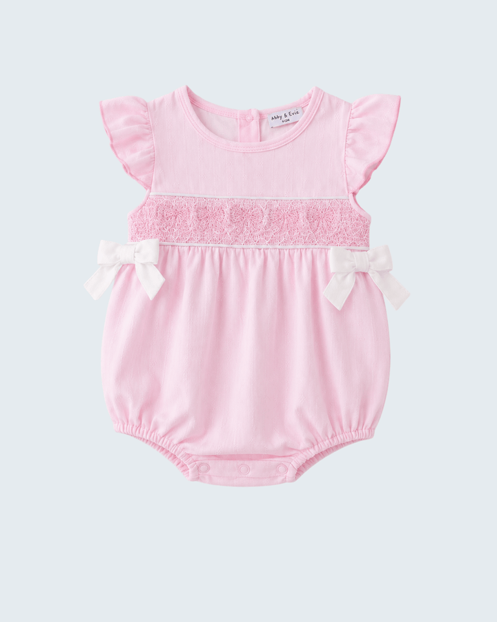 Pink Bow Smocked Ruffle Bubble