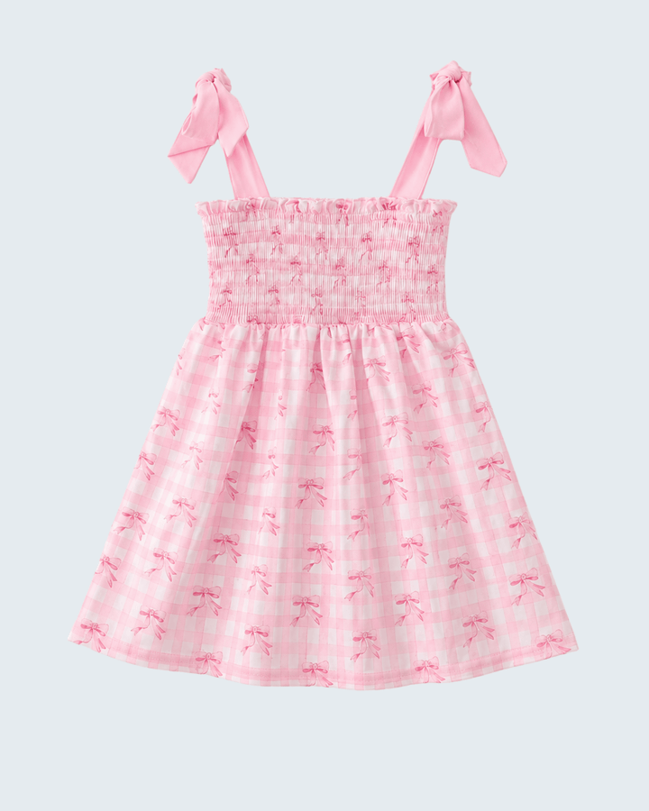 Pink Bow Smocked Ruffle Dress
