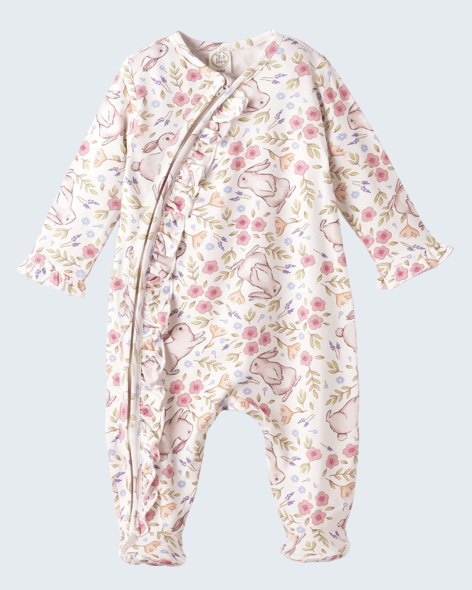 Bunny Blooms Soft Bamboo Zipper Romper