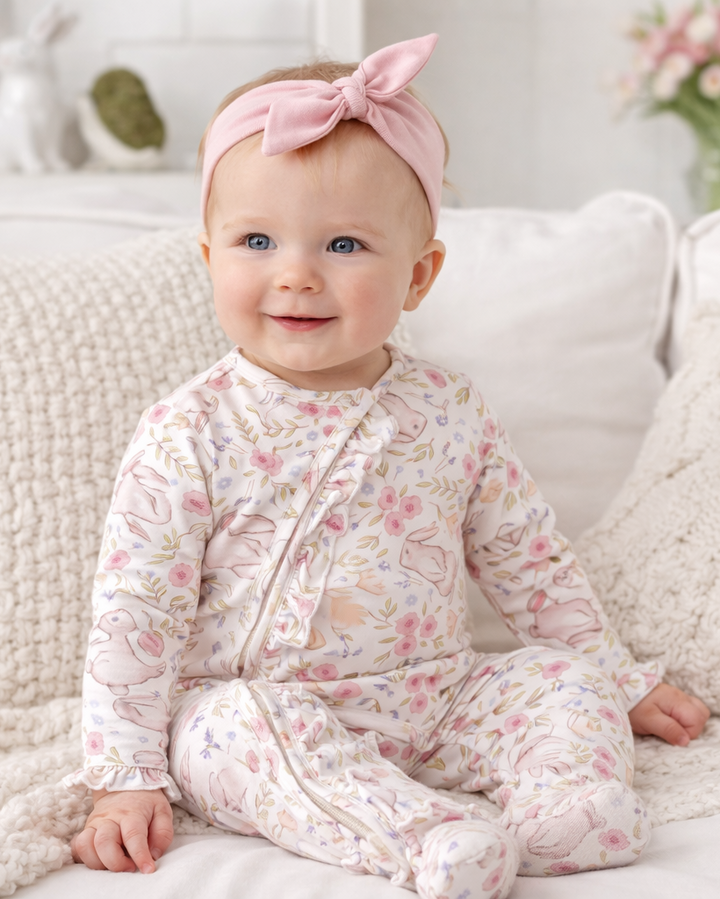 Bunny Blooms Soft Bamboo Zipper Romper