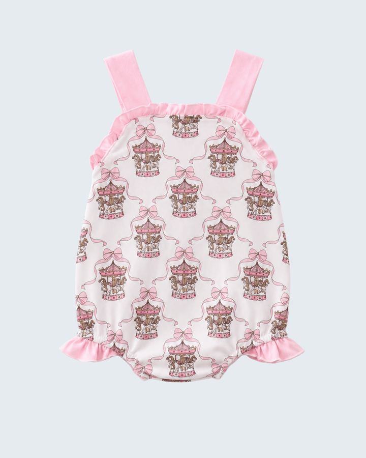 Pink Carousel Print Ruffle Bubble