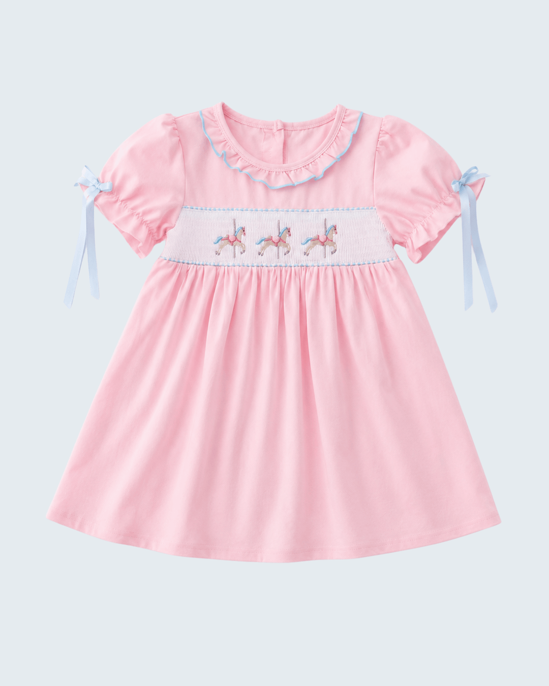 Pink Carousel Smocked Ruffle Dress