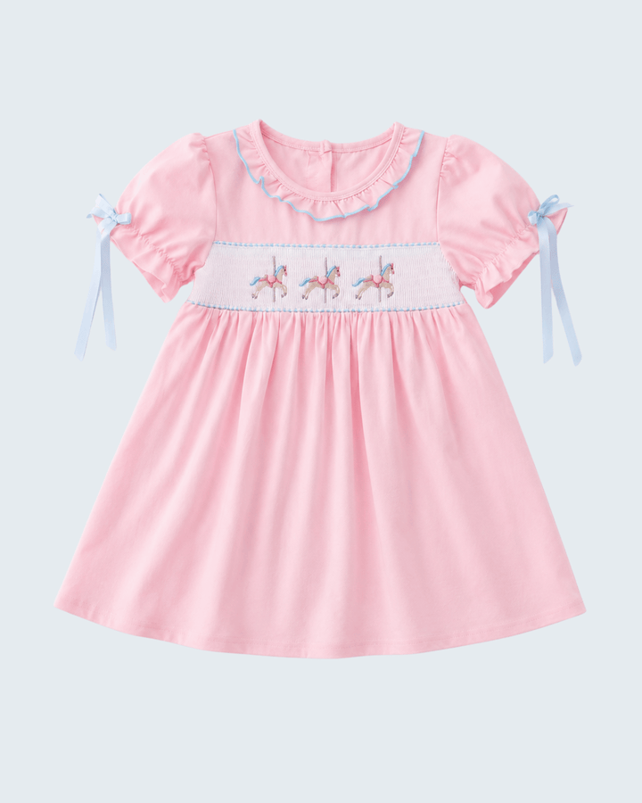 Pink Carousel Smocked Ruffle Dress