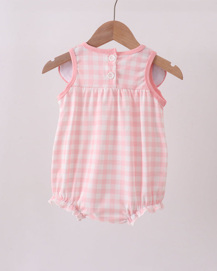 Pink Character Embroidered Gingham Bubble