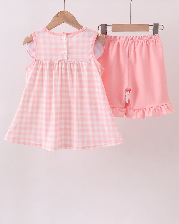 Pink Character Embroidered Gingham Bubble