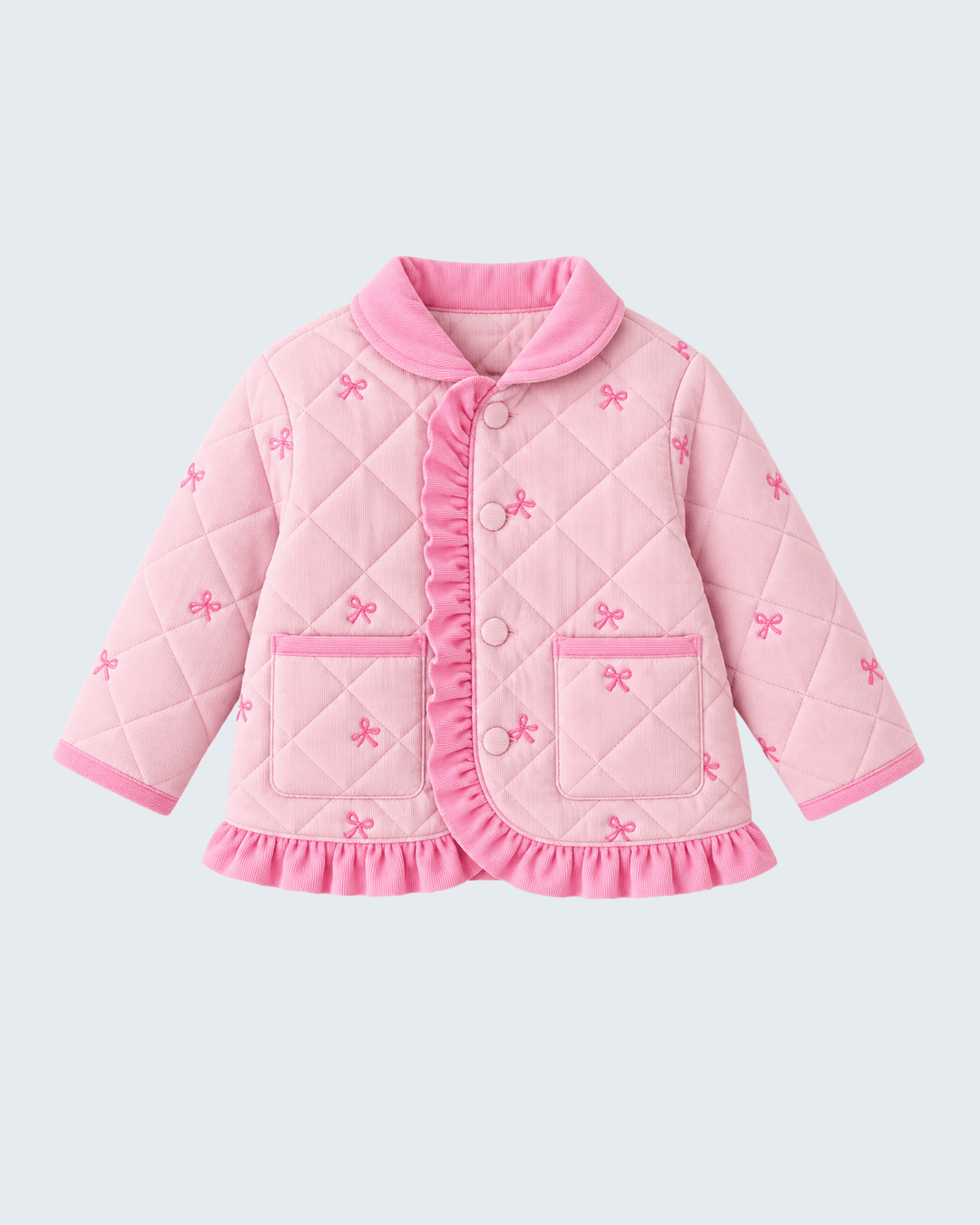 Pink Corduroy Bow Embroidered Ruffle Jacket
