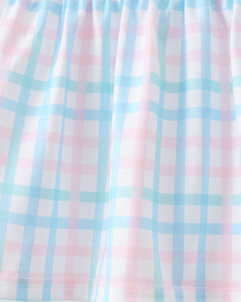 Light blue and pink gingham dress with flutter sleeves
