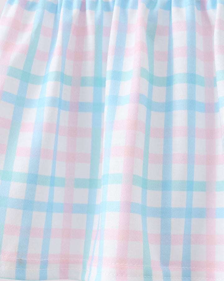 Light blue and pink gingham dress with flutter sleeves